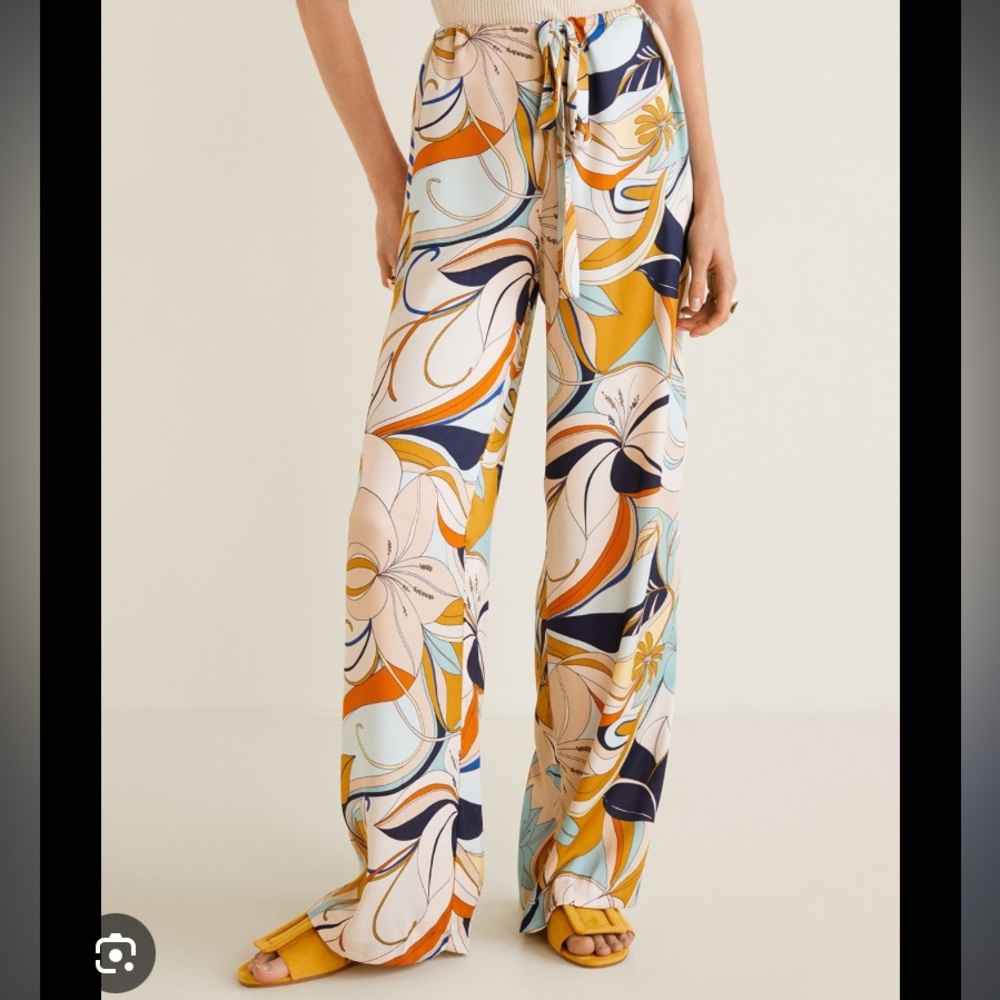 Mango Floral Wide Leg Multicolored Pants